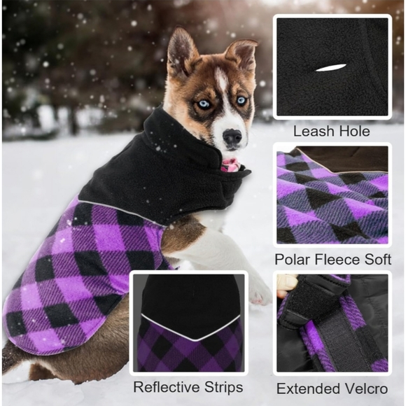 Fragralley Dog Purple Plaid Reversible Fall Winter Coat with Harness Hole, XL - Picture 9 of 9